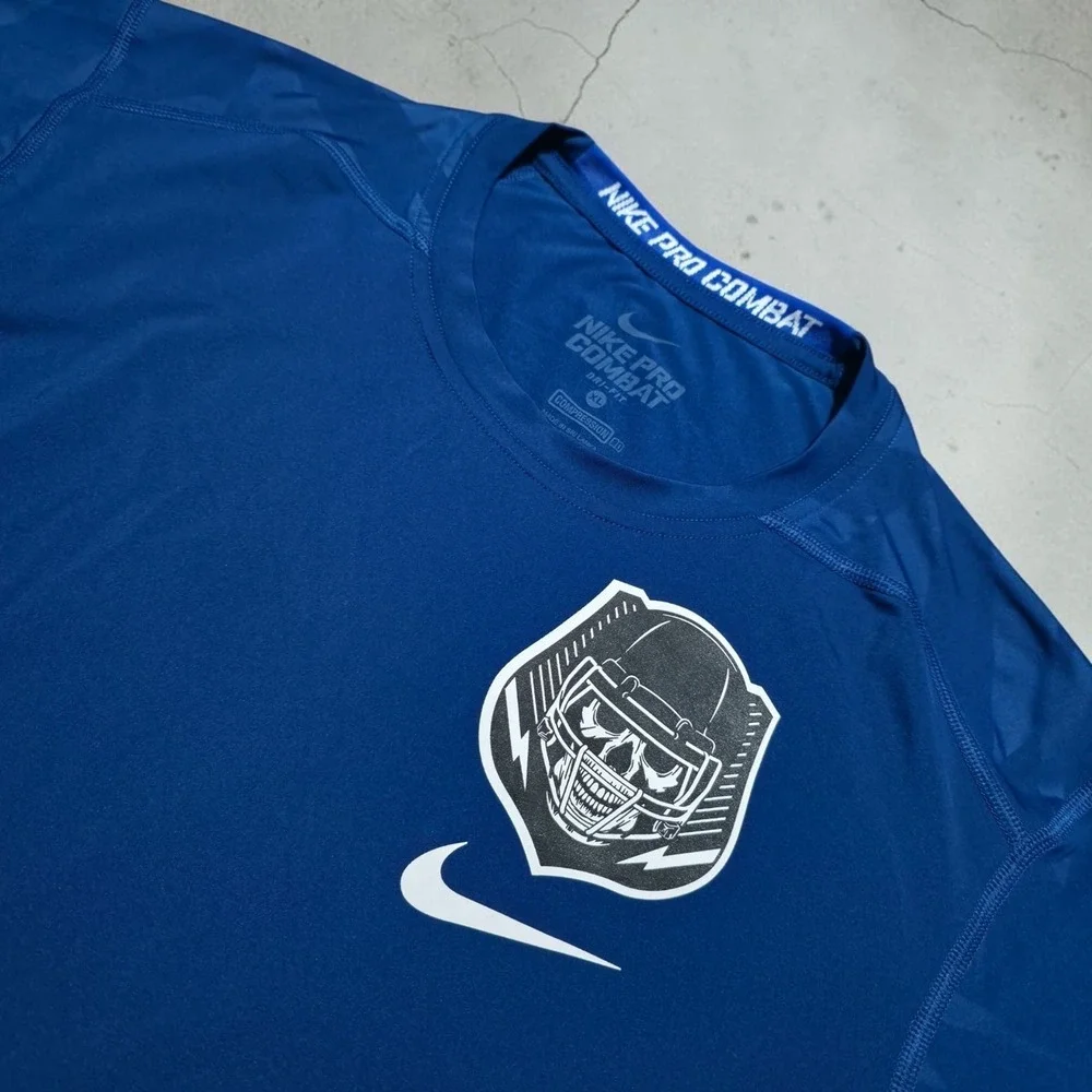Nike Pro Combat Dri-FIT Fitted Training Shirt Blue Compression Mens Size XL